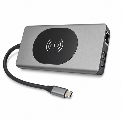 Hub USB-C 14-en-1 – Double HDMI 4K, VGA, Gigabit, SD/TF, recharge sans fil 15 W