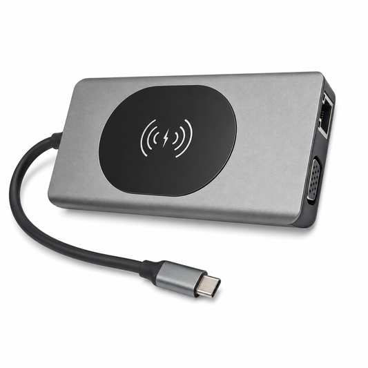 Hub USB-C 14-en-1 – Double HDMI 4K, VGA, Gigabit, SD/TF, recharge sans fil 15 W